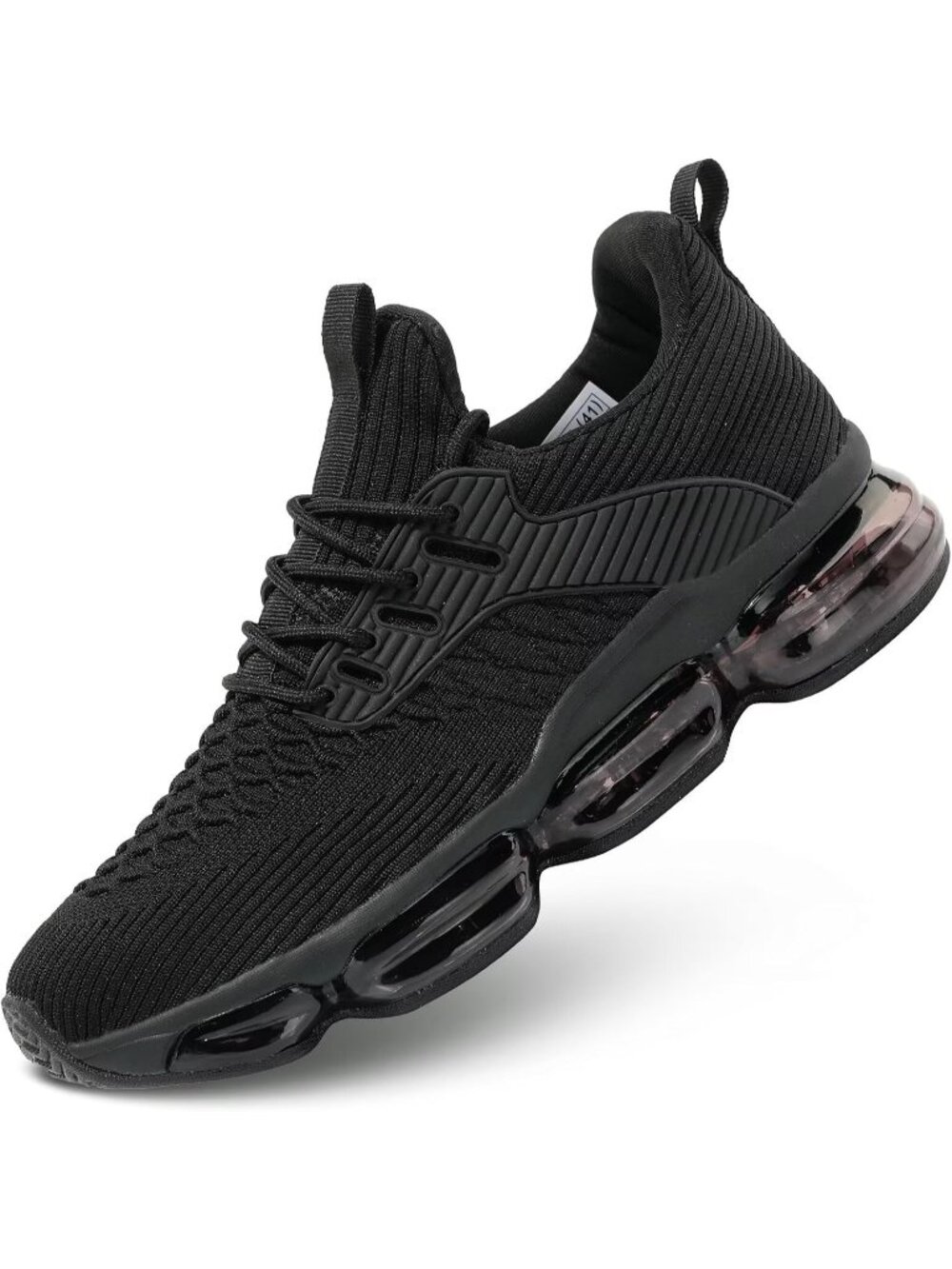 Men's Black 1 Round Toe Comfortable Air Cushion Breathable Tennis Sneakers